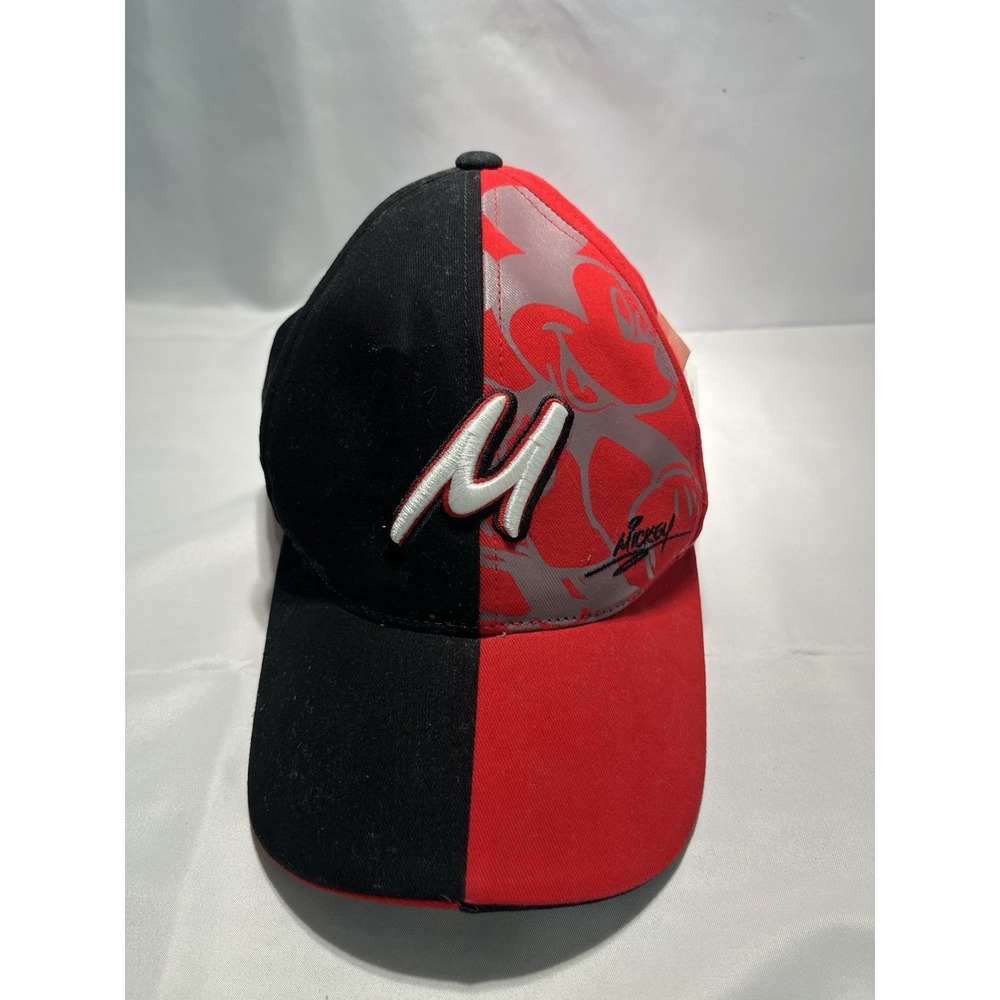 VTG Walt Disney World Mickey‎ Mouse Two Tone Red Black Hook and Loop Hat Cap NWT